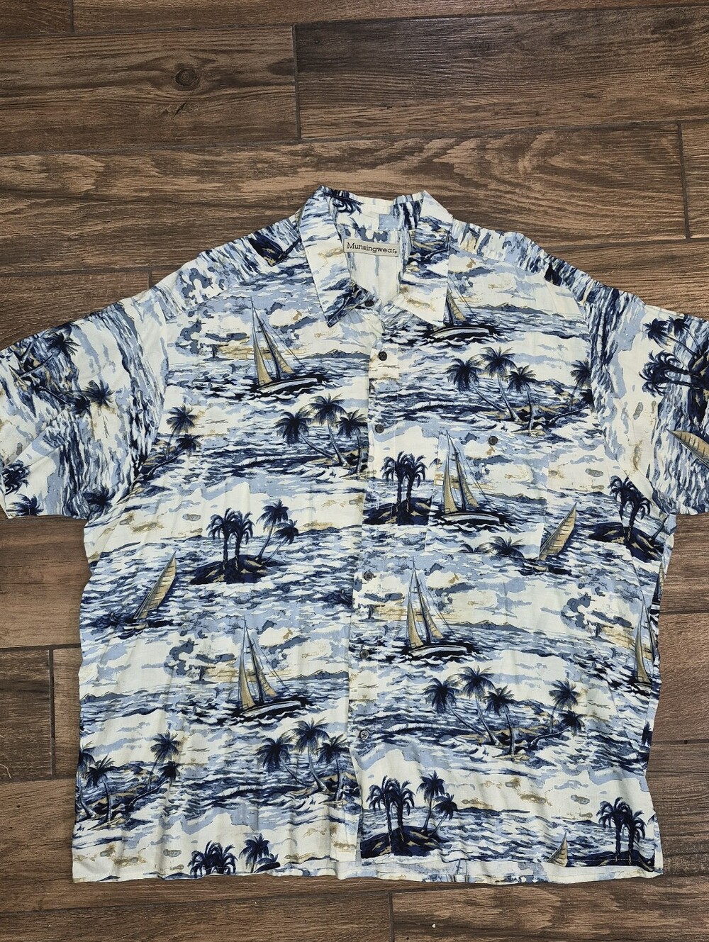 Men's Light Blue Nautical Print Short-Sleeve Button-Down Shirt